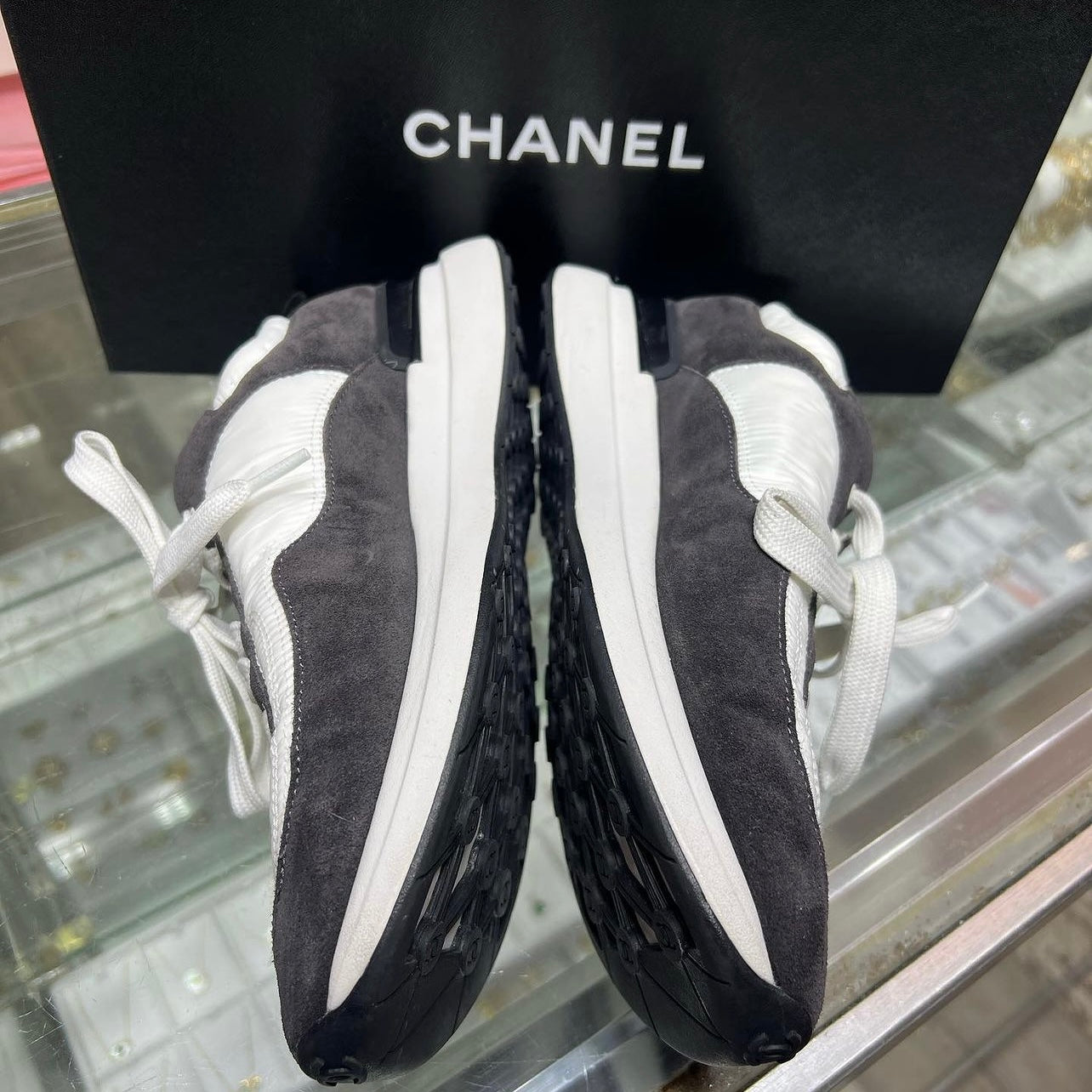 Chanel Nylon Suede Calfskin CC Sneakers Size 39