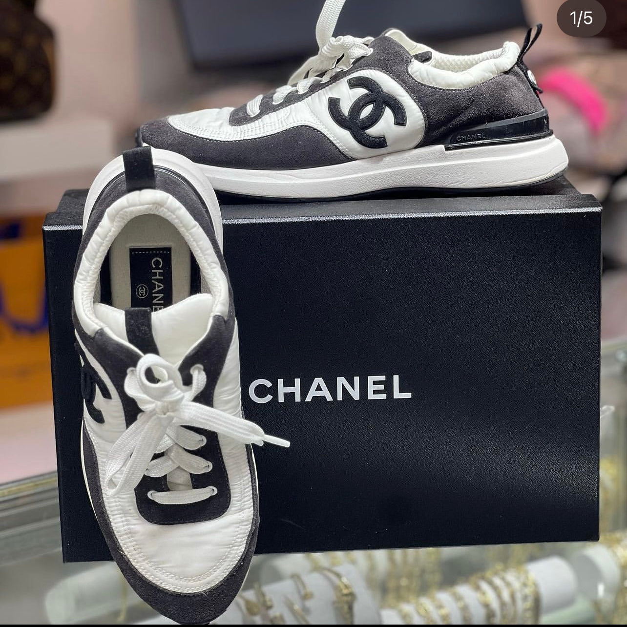 Chanel Nylon Suede Calfskin CC Sneakers Size 39