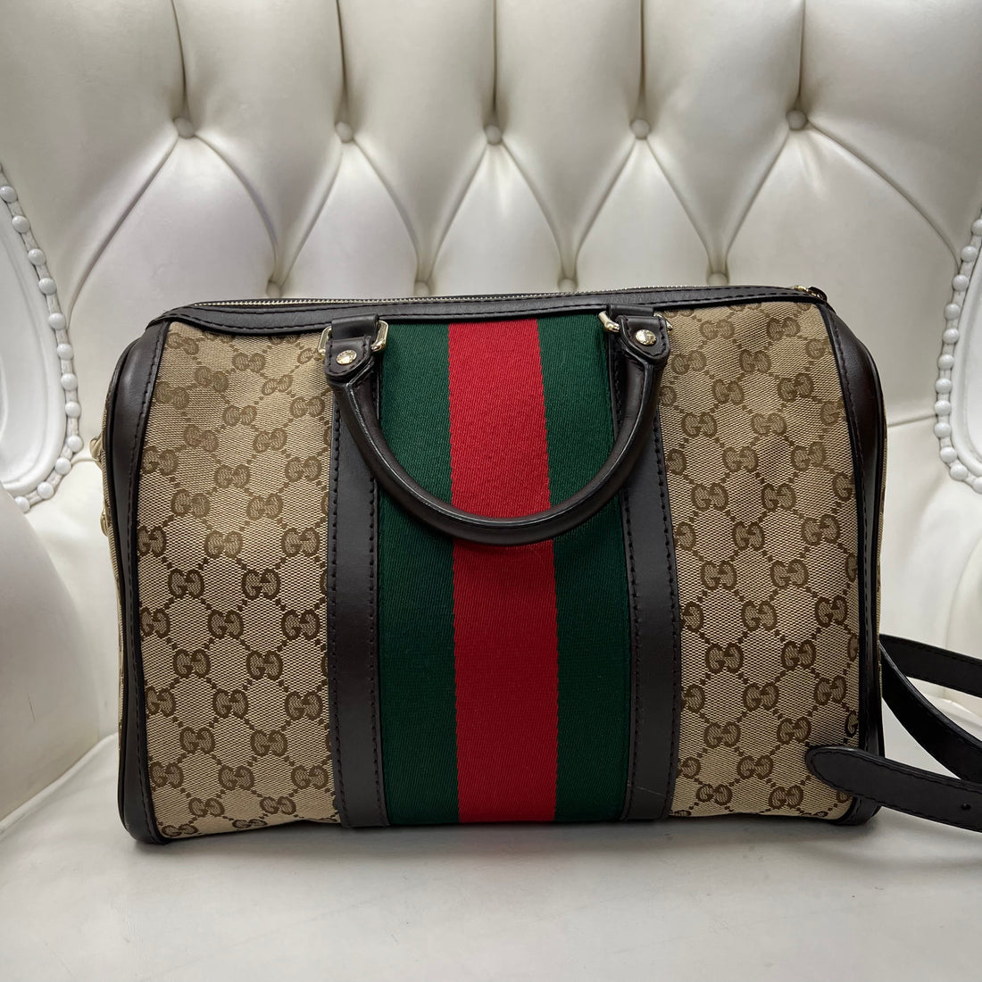 Gucci GG Canvas Web Boston Bag