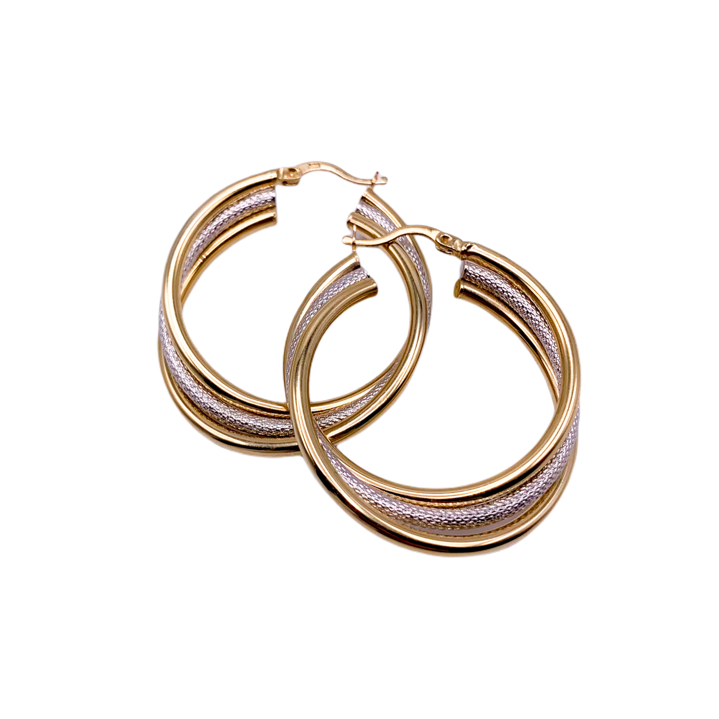 14k Gold Two Tone Multi Hoop Earrings