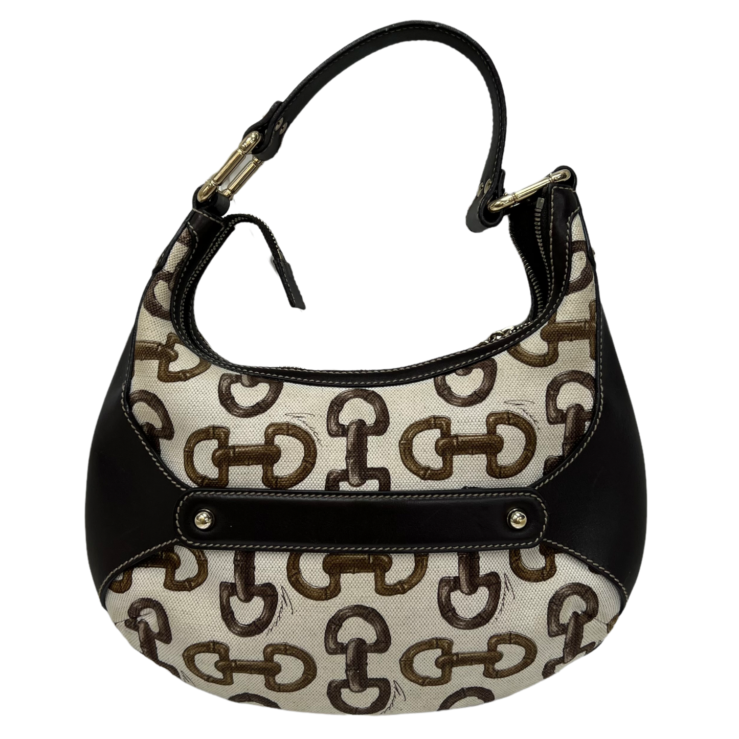 Gucci Canvas Bamboo Horsebit Print Amalfi Hobo