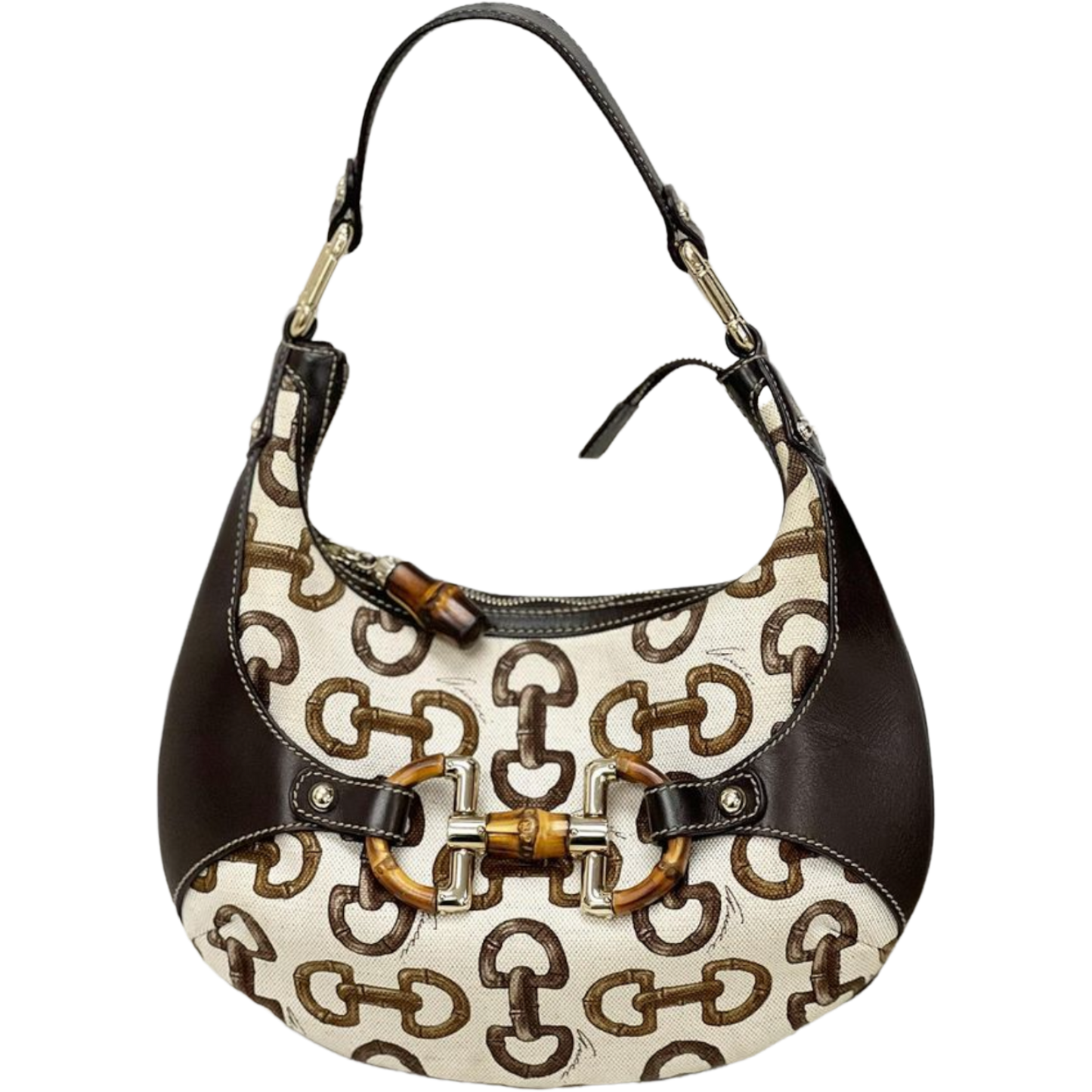 Gucci Canvas Bamboo Horsebit Print Amalfi Hobo