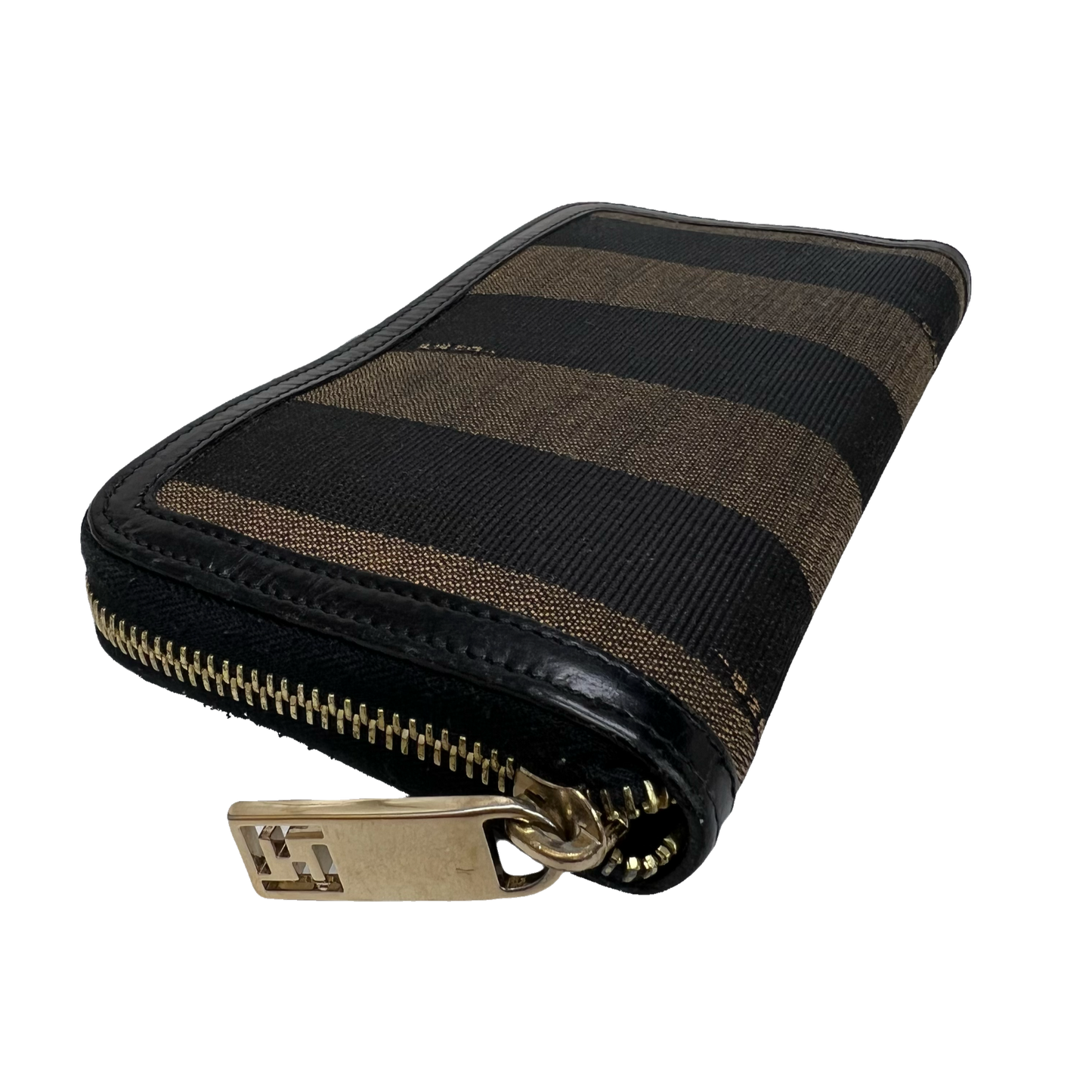 Fendi Striped Canvas Zip Around Wallet