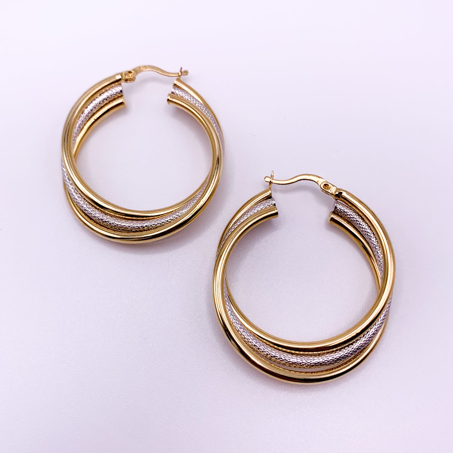 14k Gold Two Tone Multi Hoop Earrings