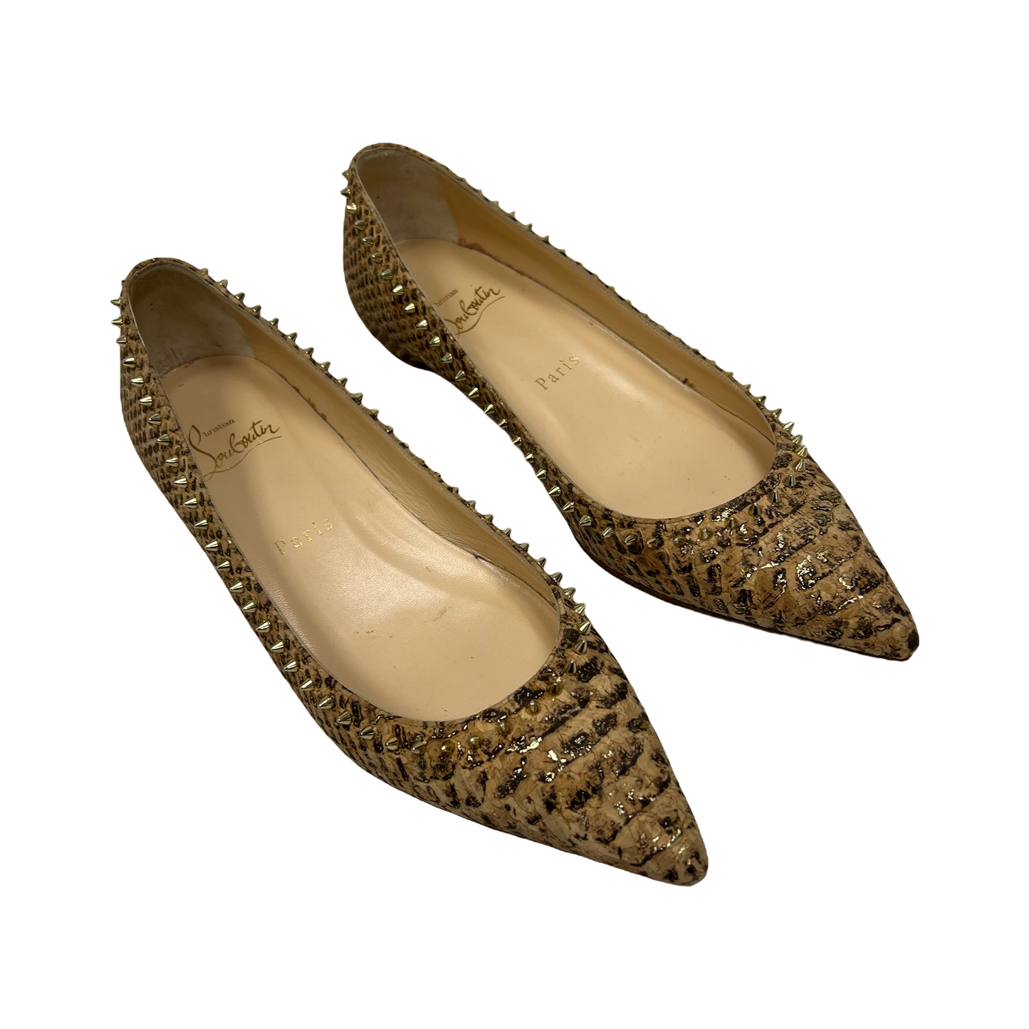 Christian Louboutin Anjalina Snake Embossed Spike Ballet Flats, Size 36