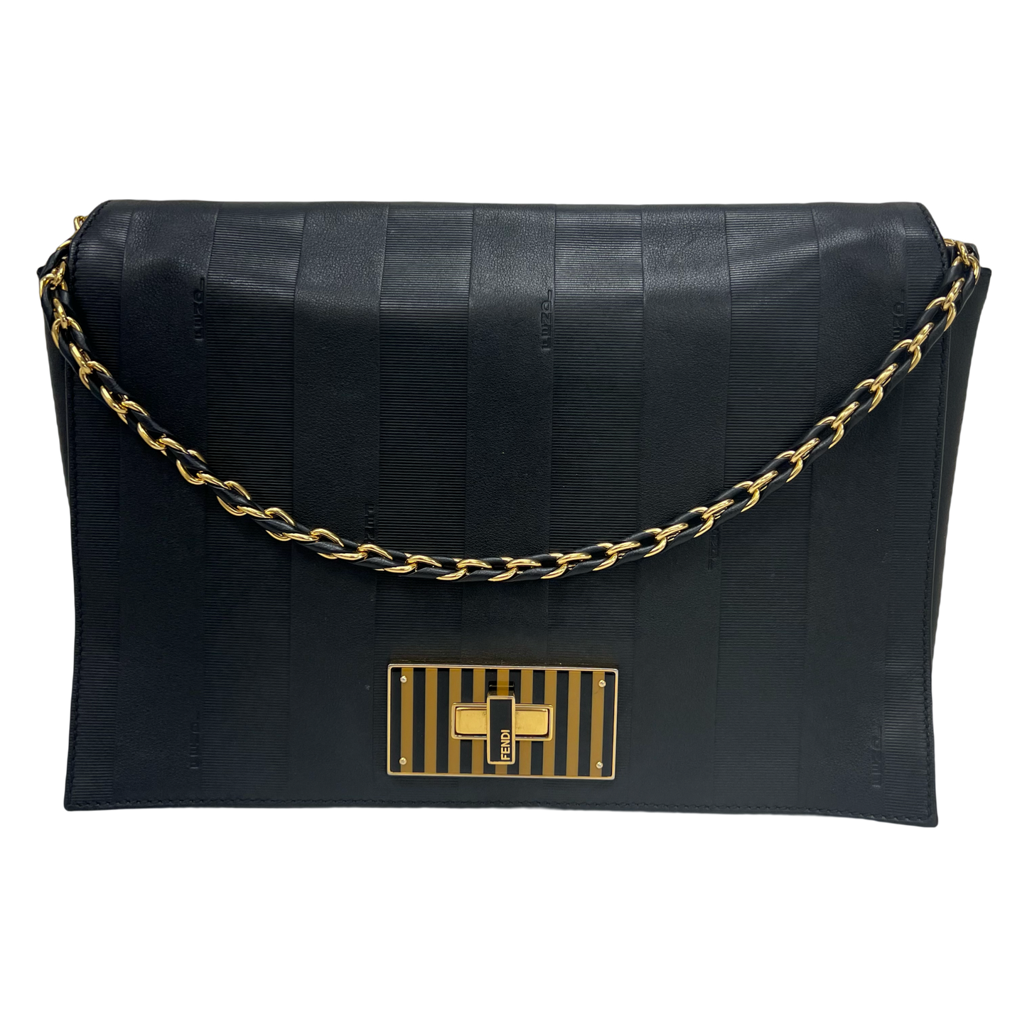 Fendi Claudia Pequin Embossed Leather Large Shoulder Bag