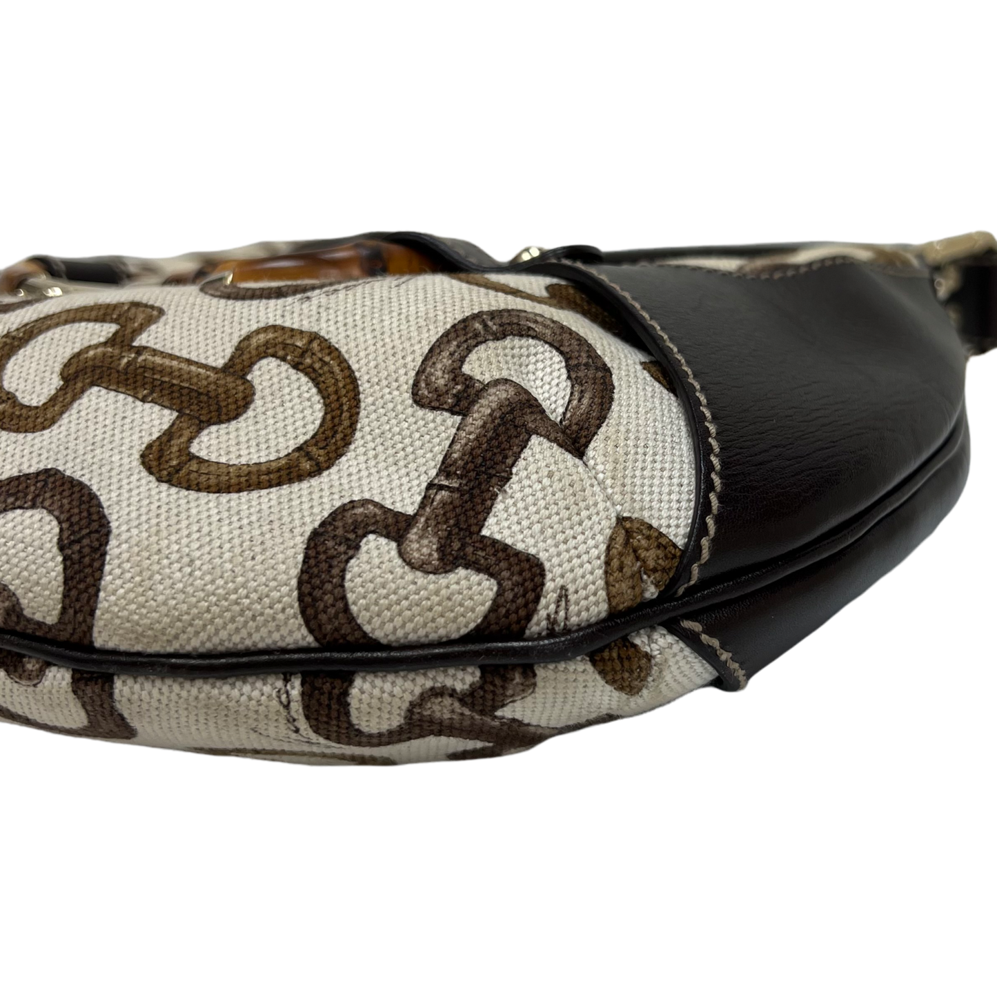 Gucci Canvas Bamboo Horsebit Print Amalfi Hobo
