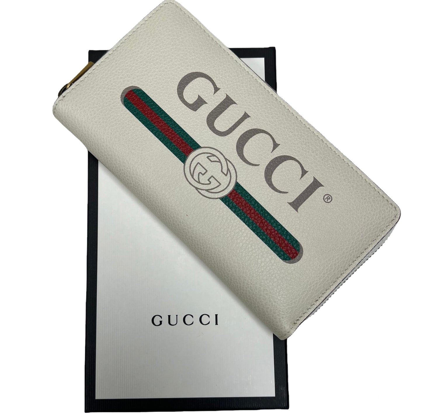 Gucci White Leather Zip Wallet