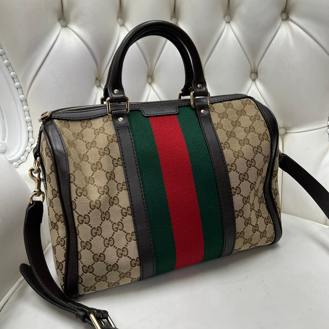 Gucci GG Canvas Web Boston Bag