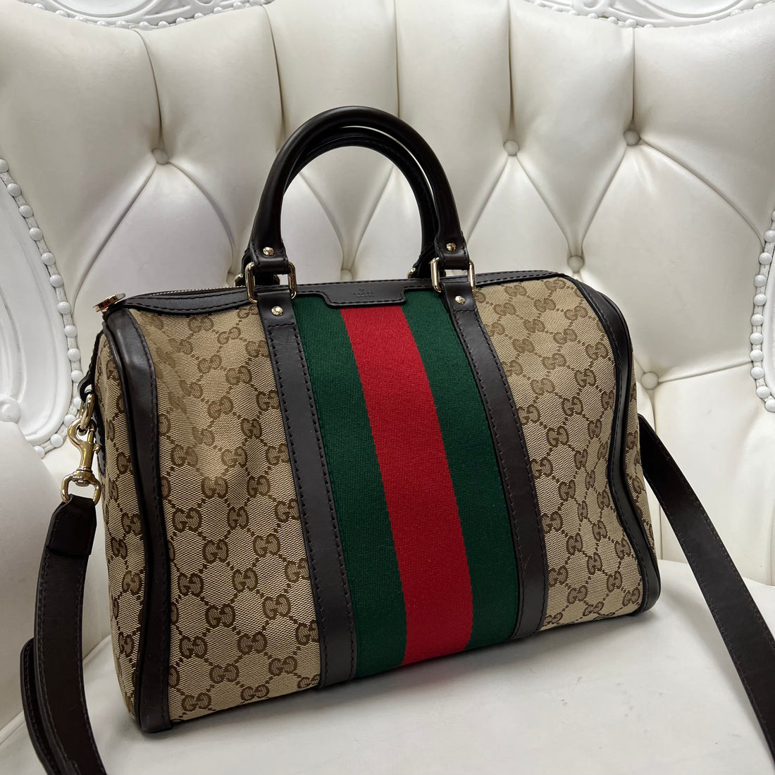 Gucci GG Canvas Web Boston Bag