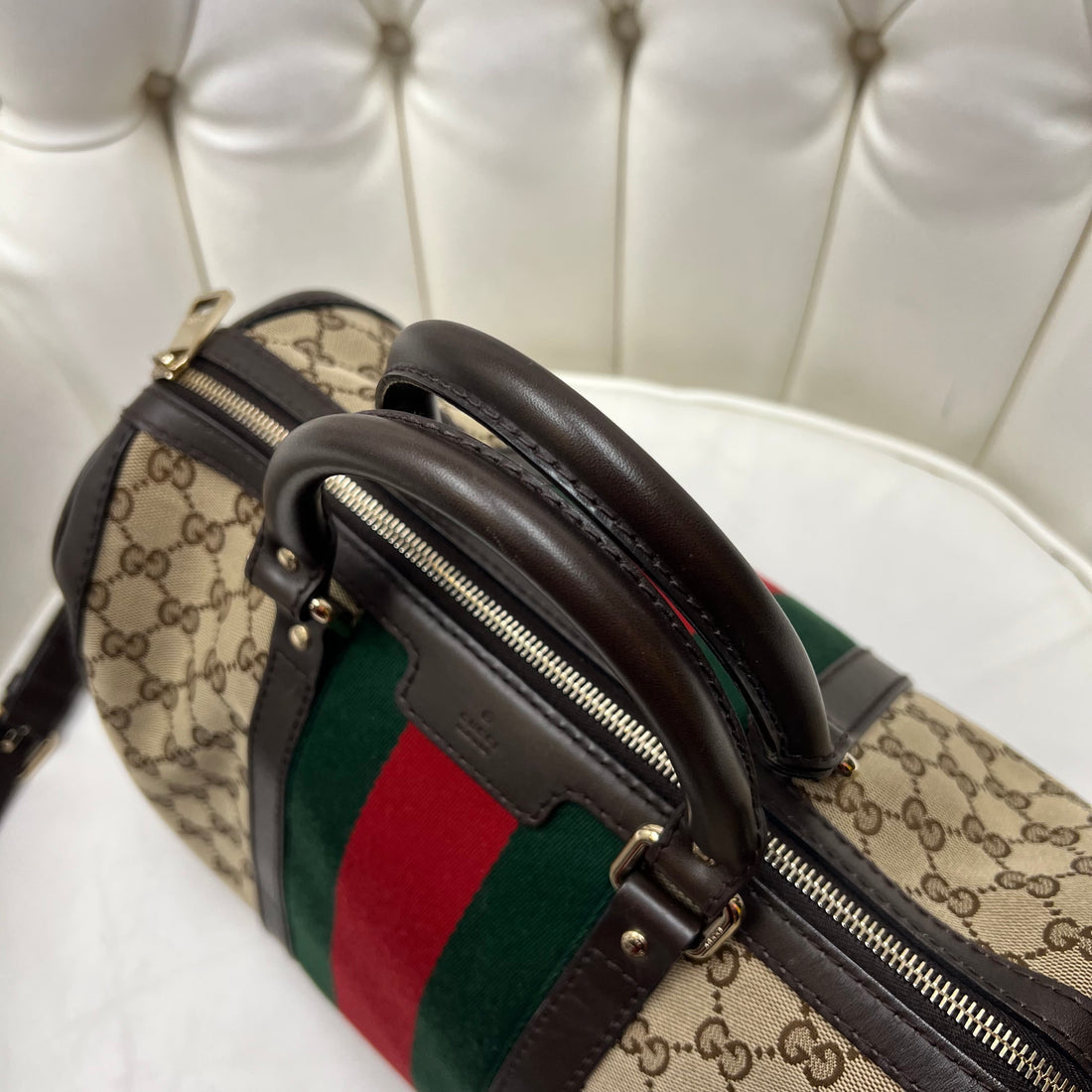 Gucci GG Canvas Web Boston Bag