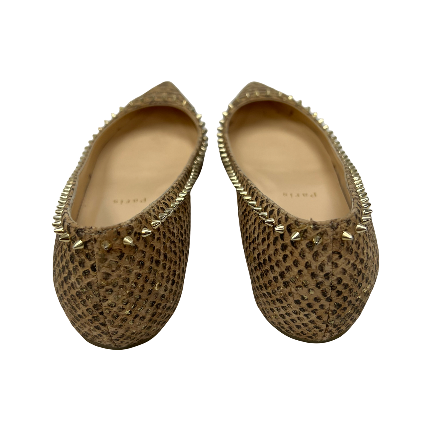 Christian Louboutin Anjalina Snake Embossed Spike Ballet Flats, Size 36