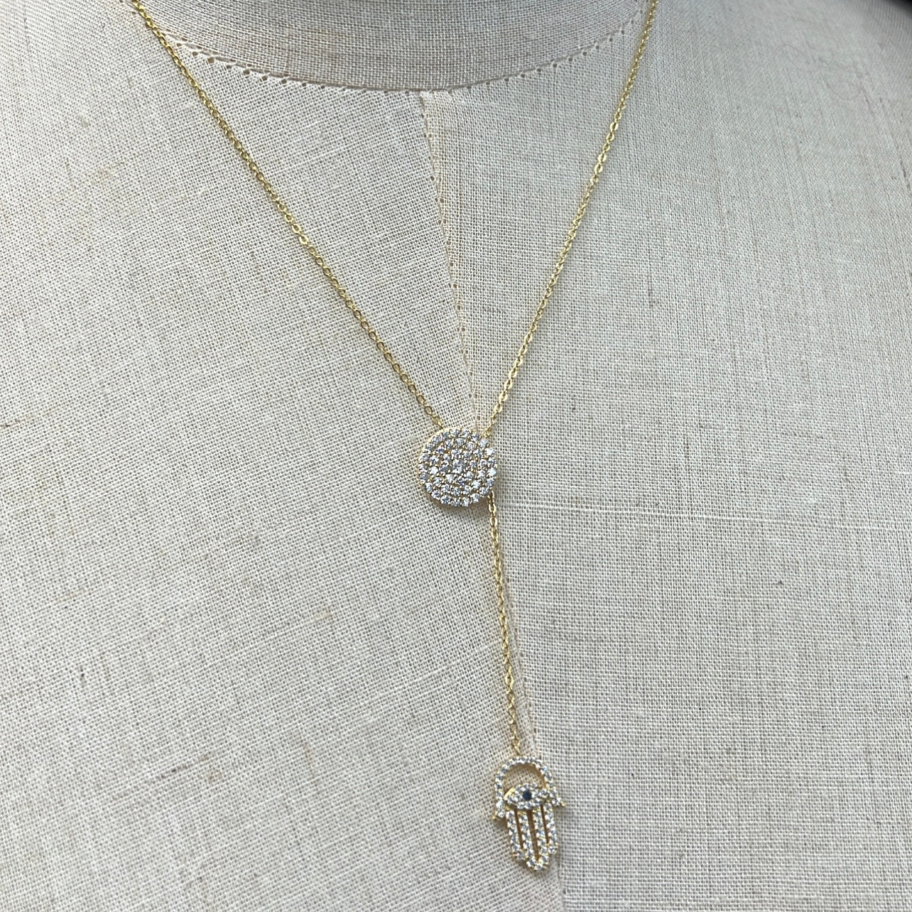 Gold Plated Drop Hamsa Necklace