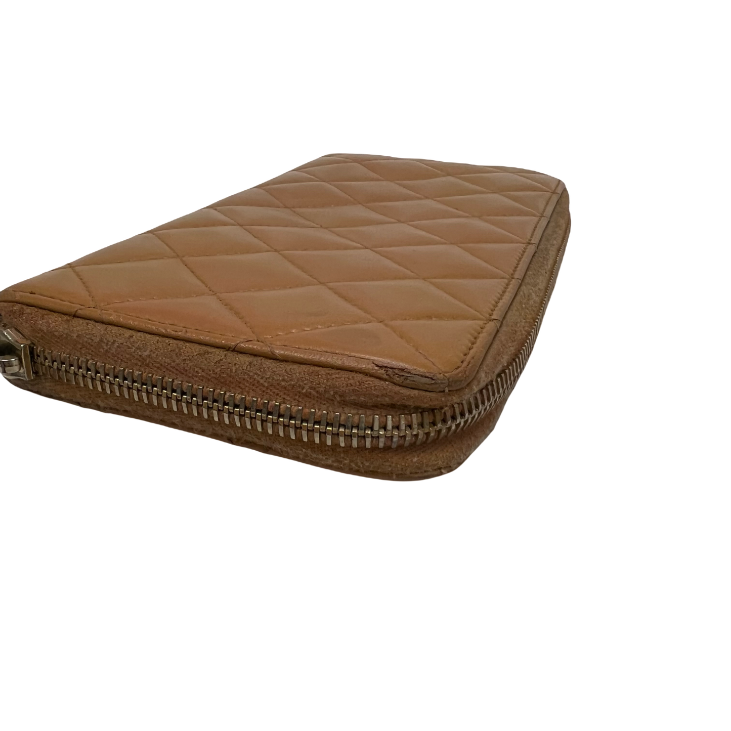 Chanel Light Brown Lambskin Quilted Zip Wallet