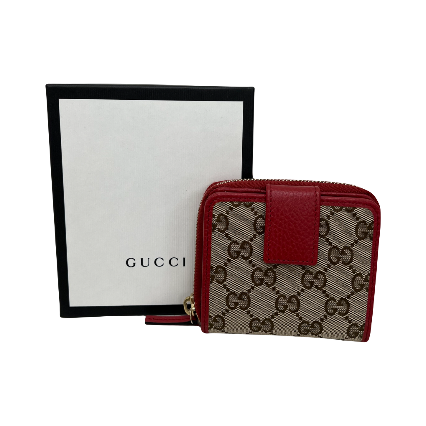Gucci Beige/Red GG Canvas French Zip Around Wallet