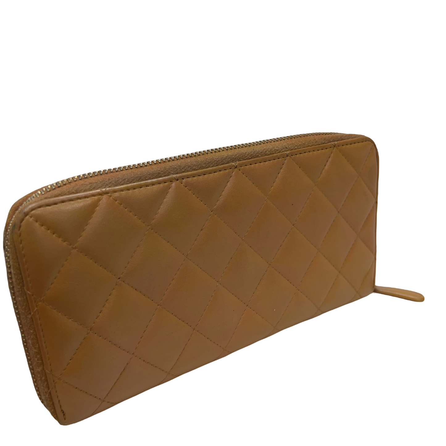 Chanel Light Brown Lambskin Quilted Zip Wallet