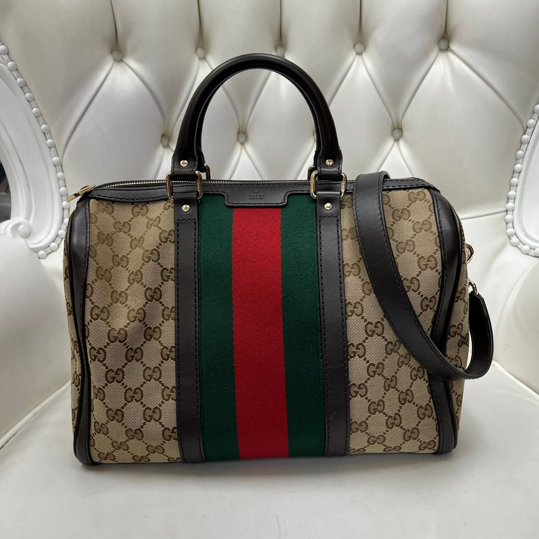 Gucci GG Canvas Web Boston Bag