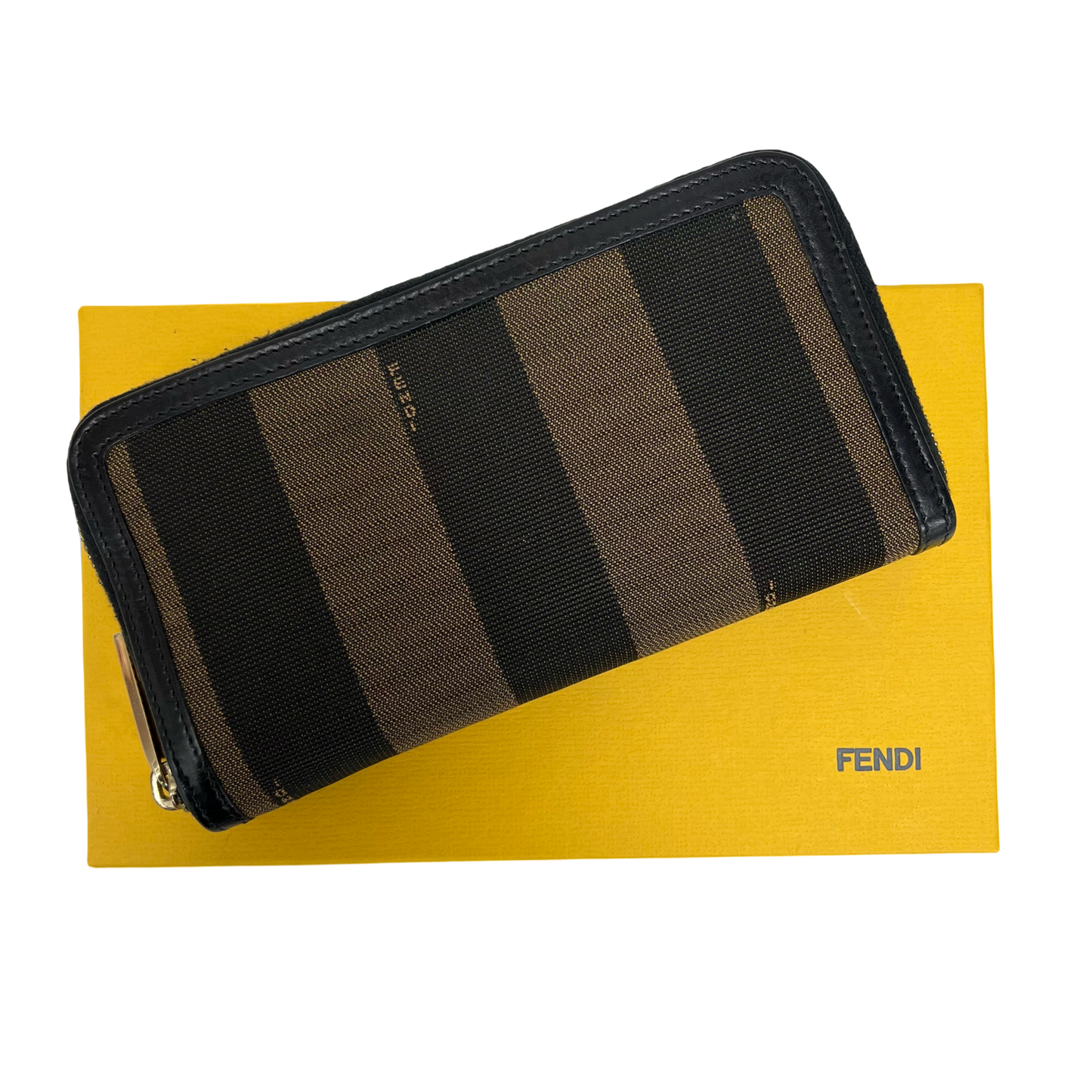 Fendi Striped Canvas Zip Around Wallet