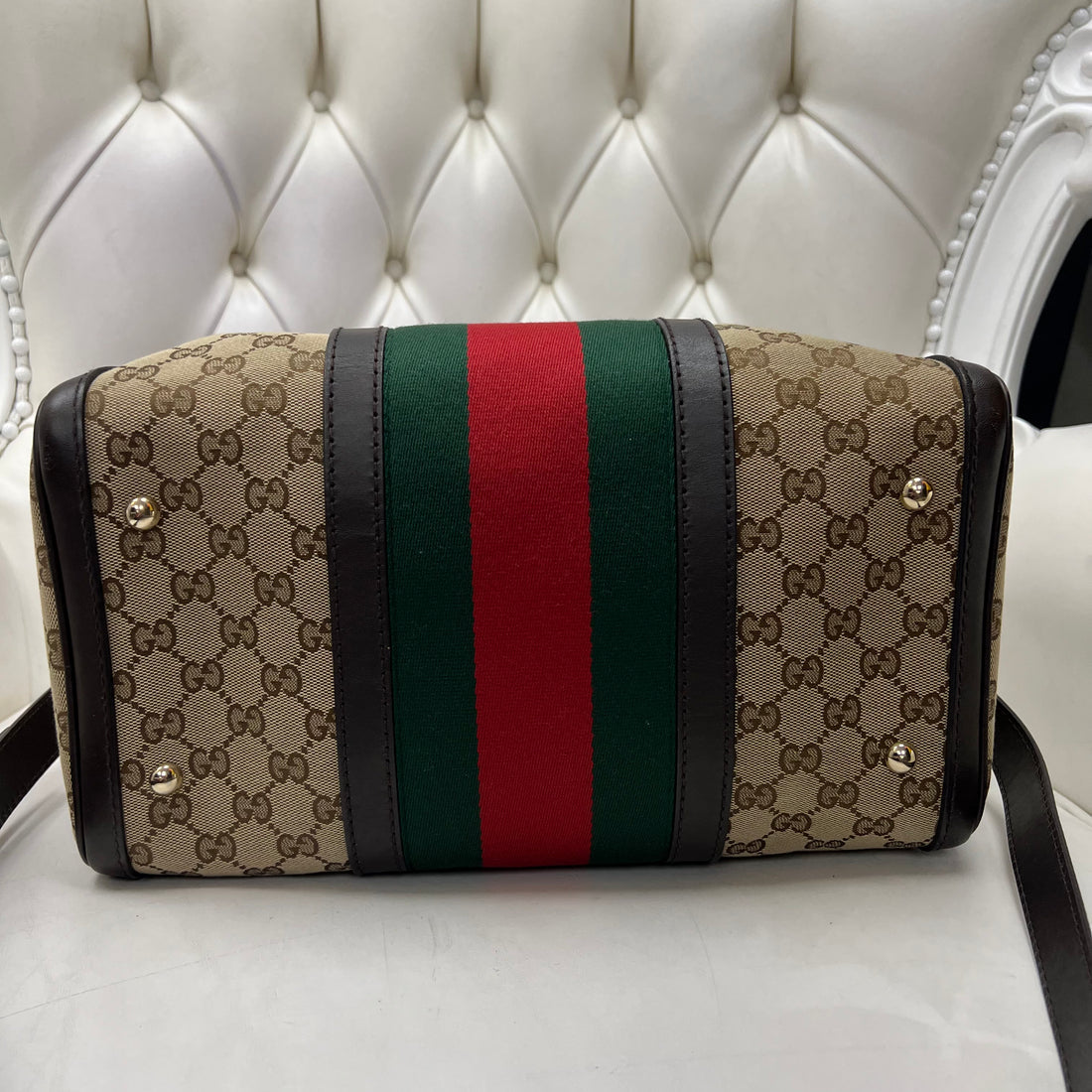 Gucci GG Canvas Web Boston Bag