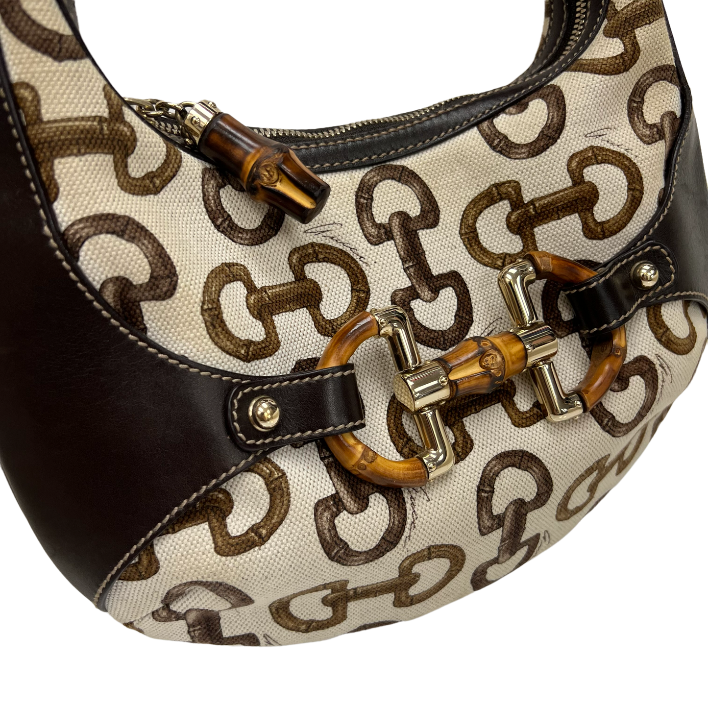 Gucci Canvas Bamboo Horsebit Print Amalfi Hobo
