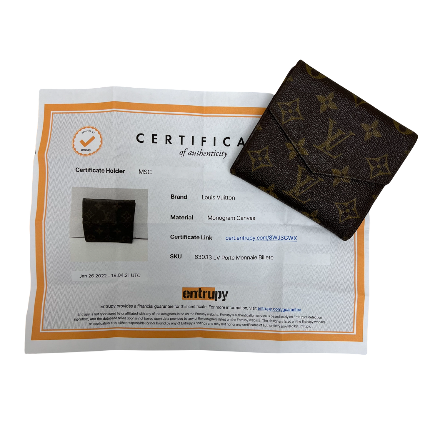 Louis Vuitton Porte Monnaie Billete Monogram
