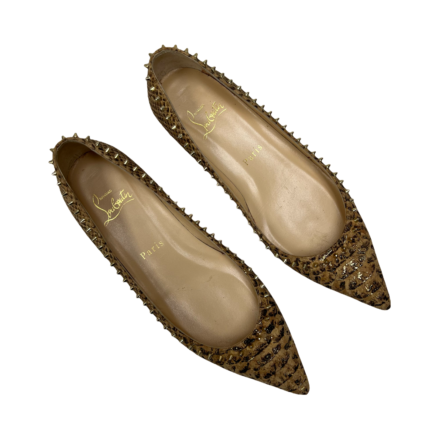 Christian Louboutin Anjalina Snake Embossed Spike Ballet Flats, Size 36