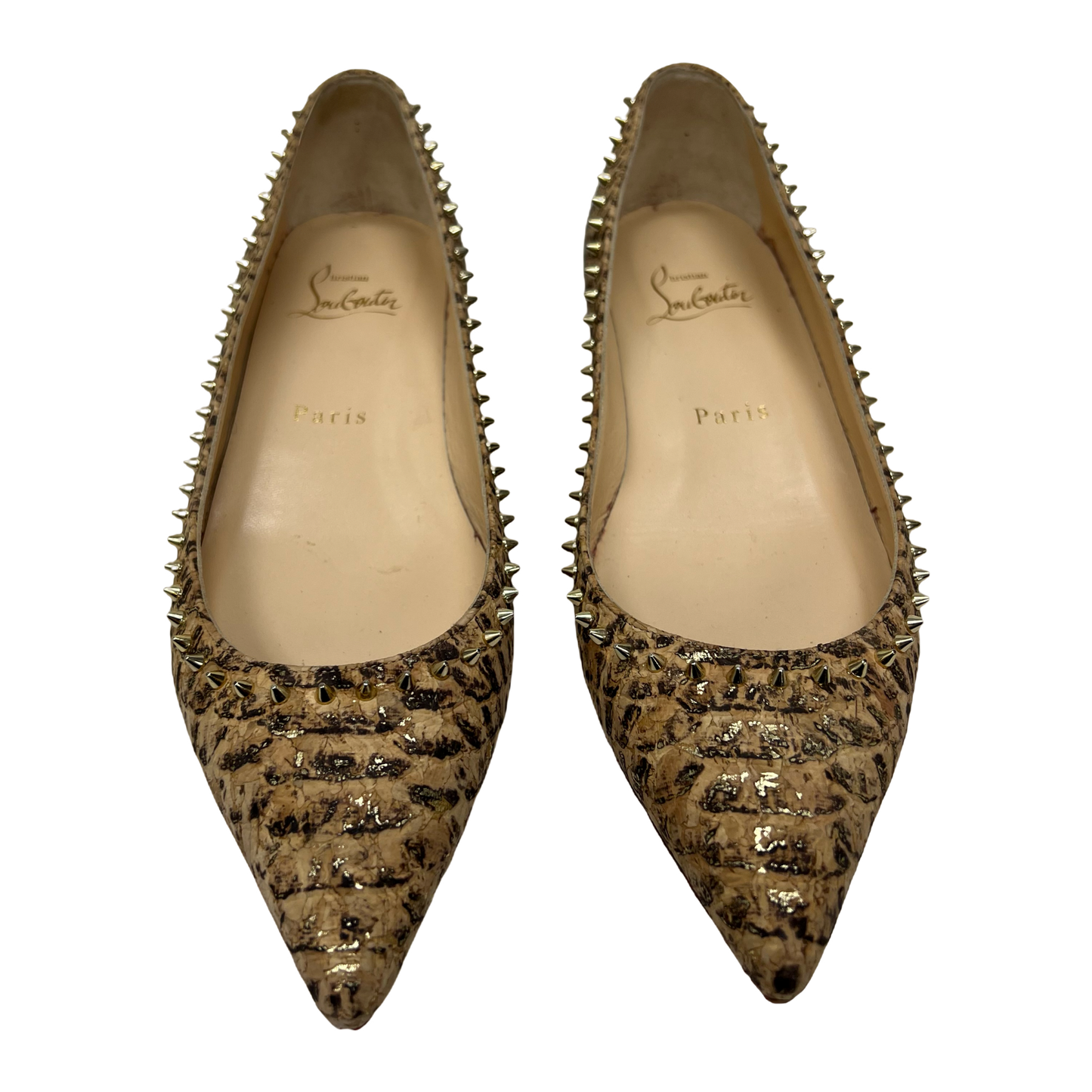 Christian Louboutin Anjalina Snake Embossed Spike Ballet Flats, Size 36