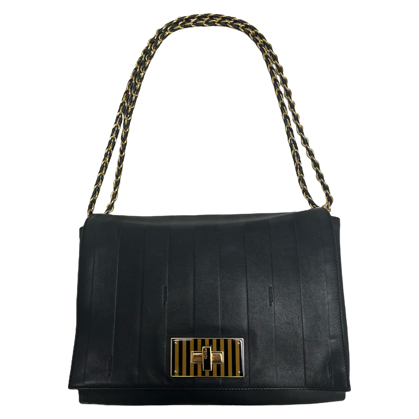 Fendi Claudia Pequin Embossed Leather Large Shoulder Bag
