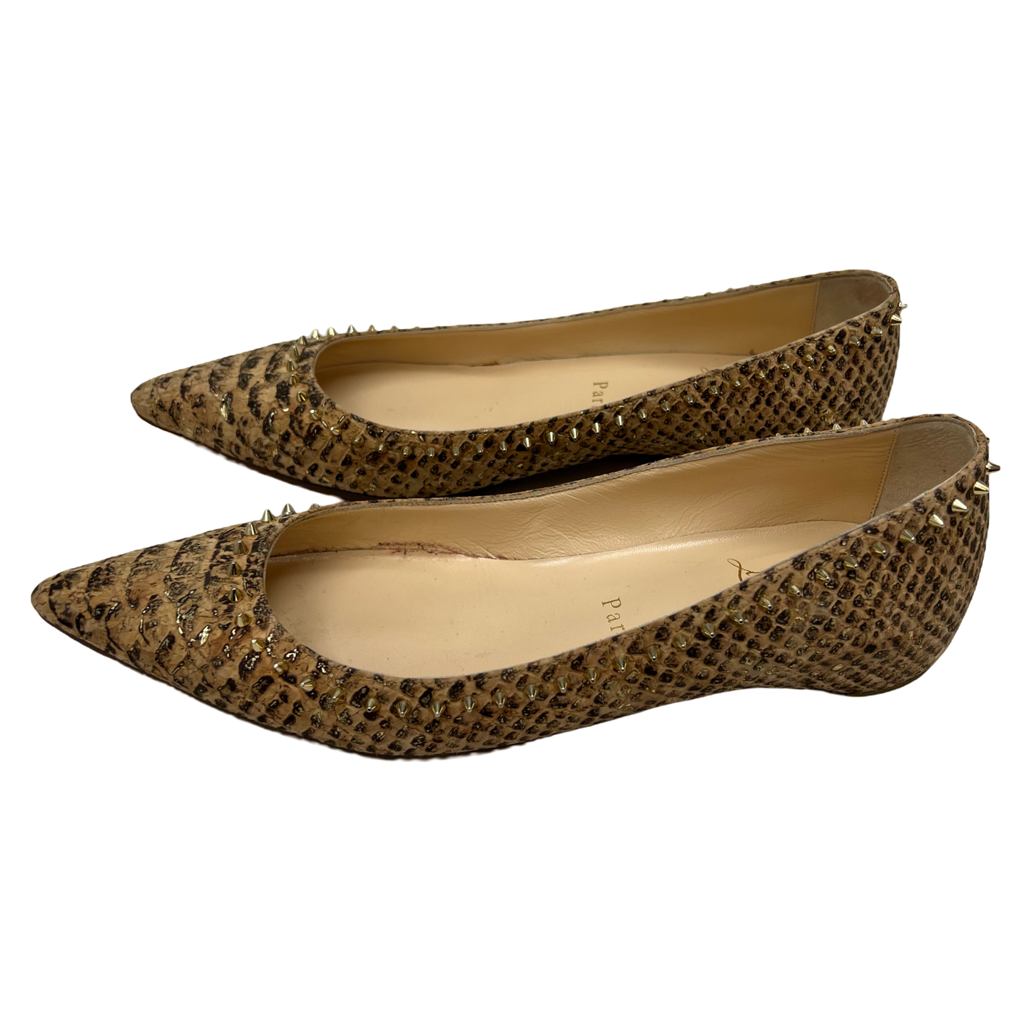 Christian Louboutin Anjalina Snake Embossed Spike Ballet Flats, Size 36