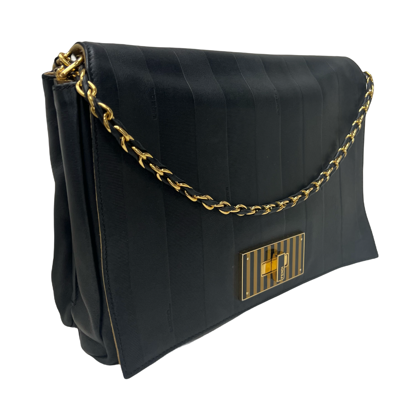 Fendi Claudia Pequin Embossed Leather Large Shoulder Bag