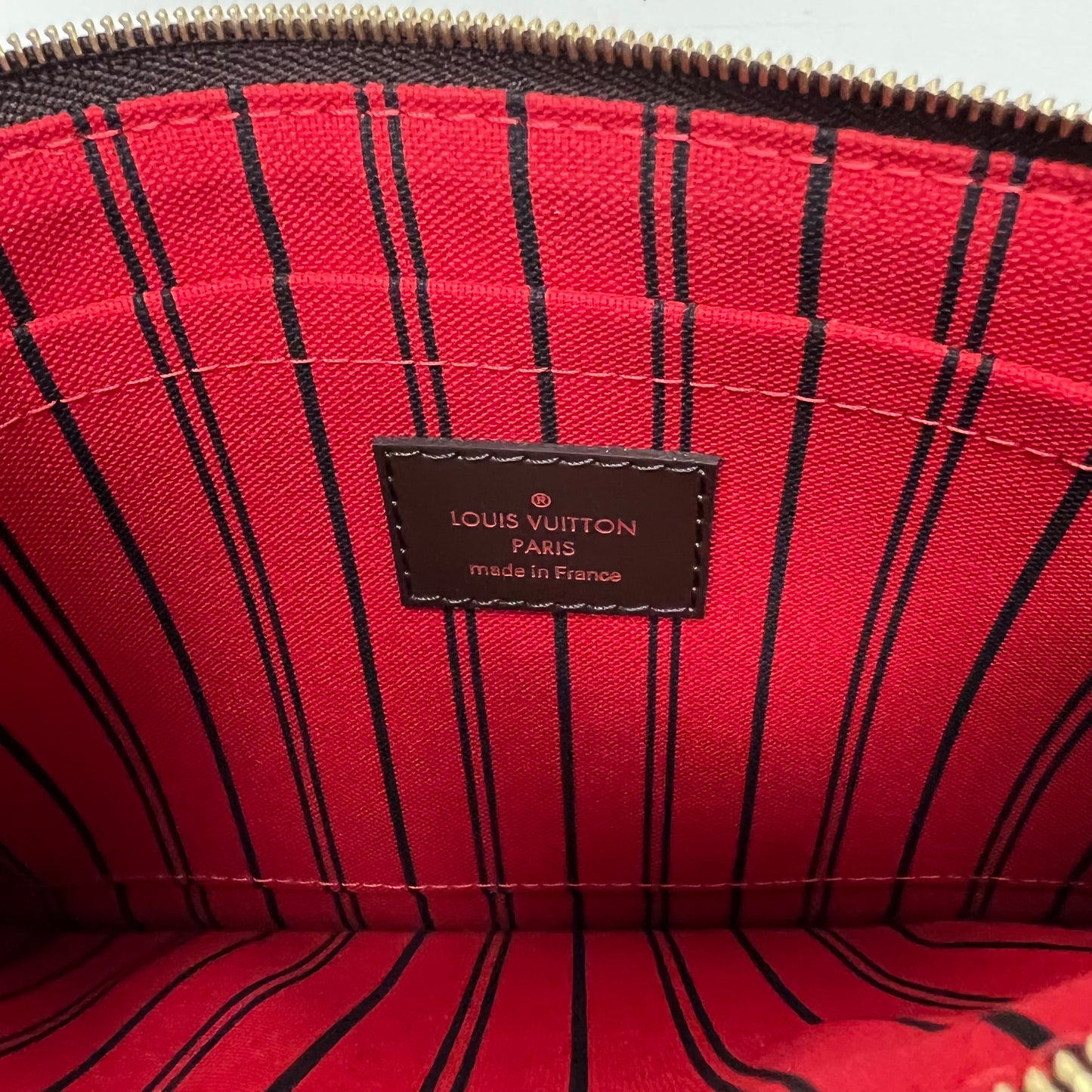 Louis Vuitton Neverfull Pouch Damier Ebene Red