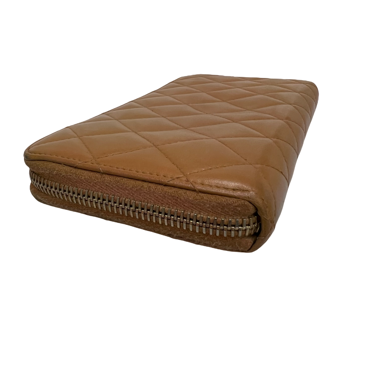 Chanel Light Brown Lambskin Quilted Zip Wallet