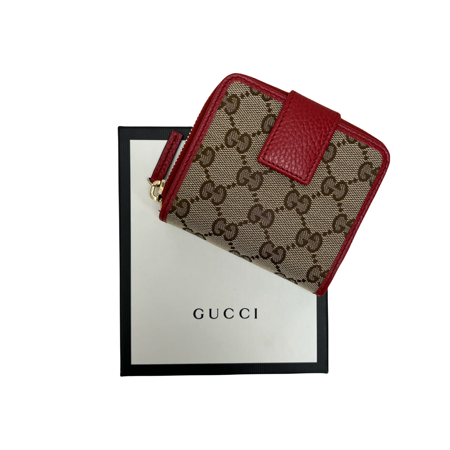 Gucci Beige/Red GG Canvas French Zip Around Wallet