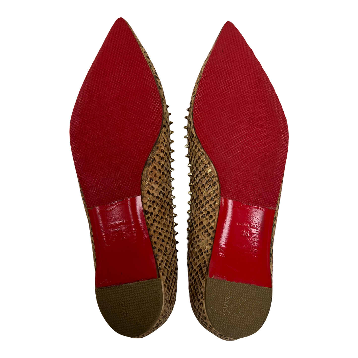 Christian Louboutin Anjalina Snake Embossed Spike Ballet Flats, Size 36
