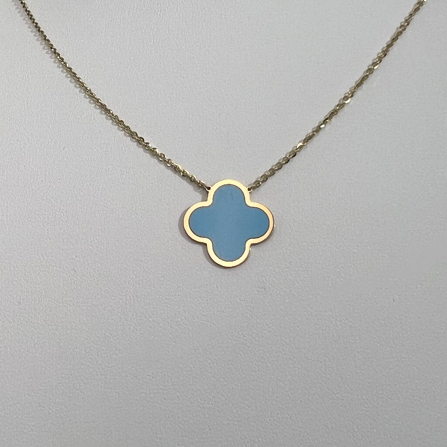 14k Gold Clover Necklace, Turquoise