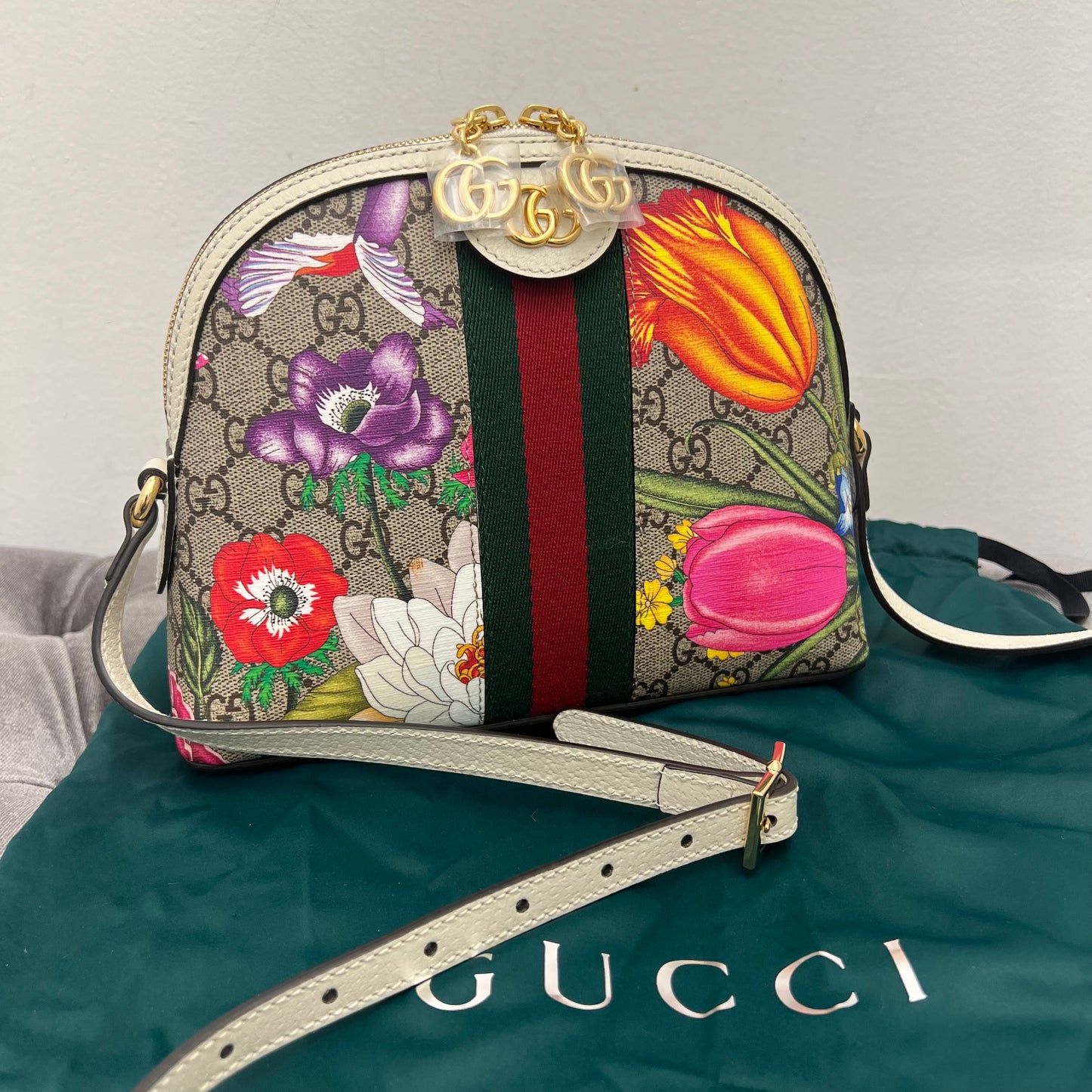 Gucci GG Monogram Ophidia Dome Crossbody Bag Flora