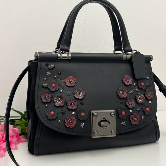 Coach Black Willow Floral Leather Drifter Satchel