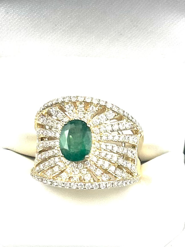 Effy 14K Yellow Gold Diamond Emerald Ring