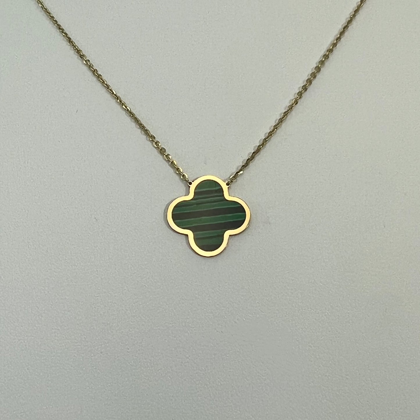 14k Gold Clover Necklace, Green
