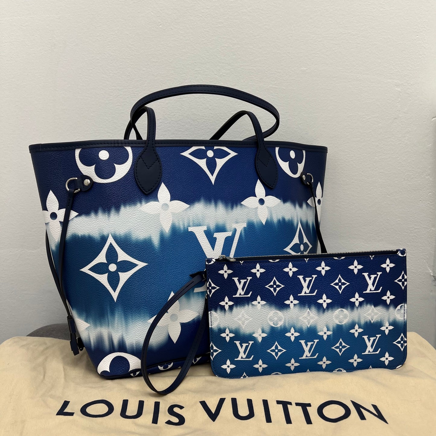 Louis Vuitton Monogram Escale Neverfull MM Blue with Pouch, Limited Edition