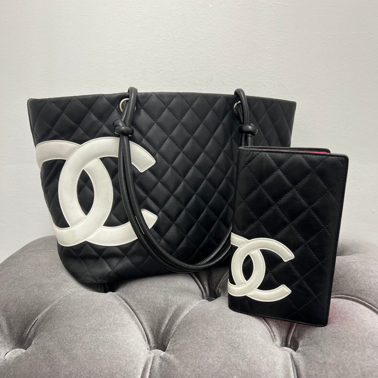 Chanel Cambon Tote and Wallet Set Black