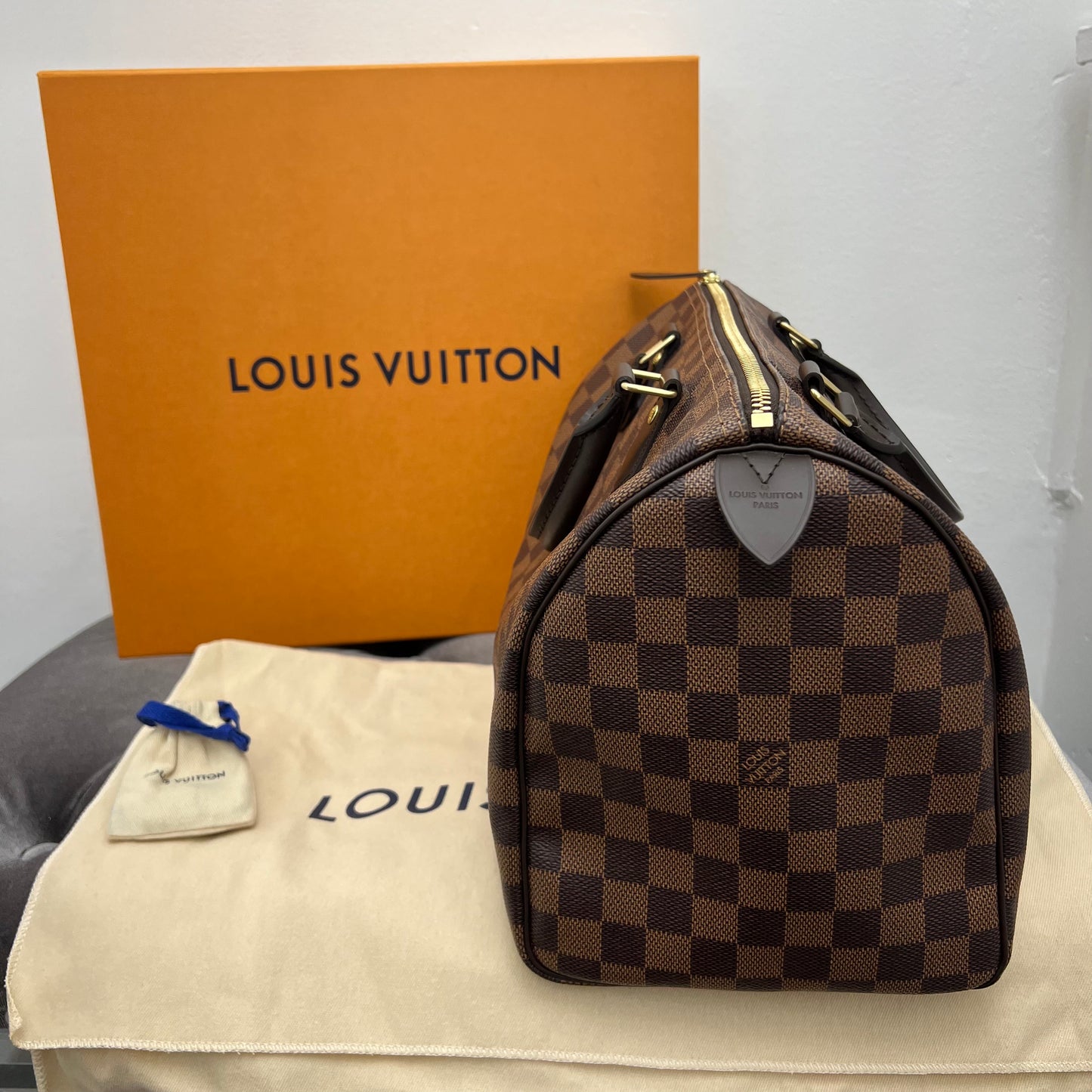 Louis Vuitton Speedy 30 Damier Ebene with Box, Dust Bag,  Lock & Key