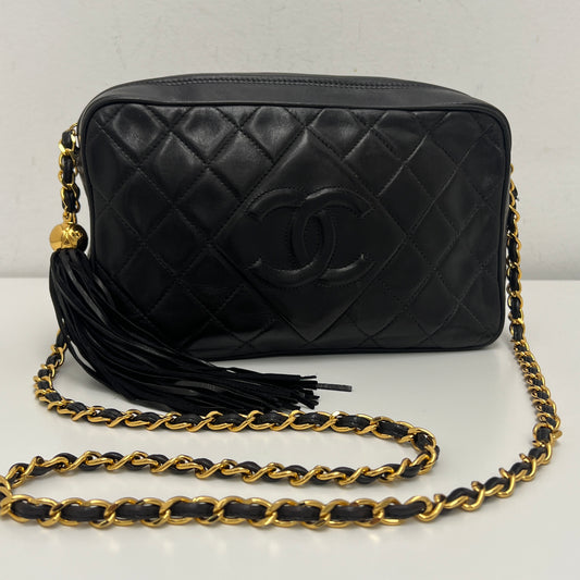 Chanel Matelasse Fringe Coco Mark Camera Bag Black Gold