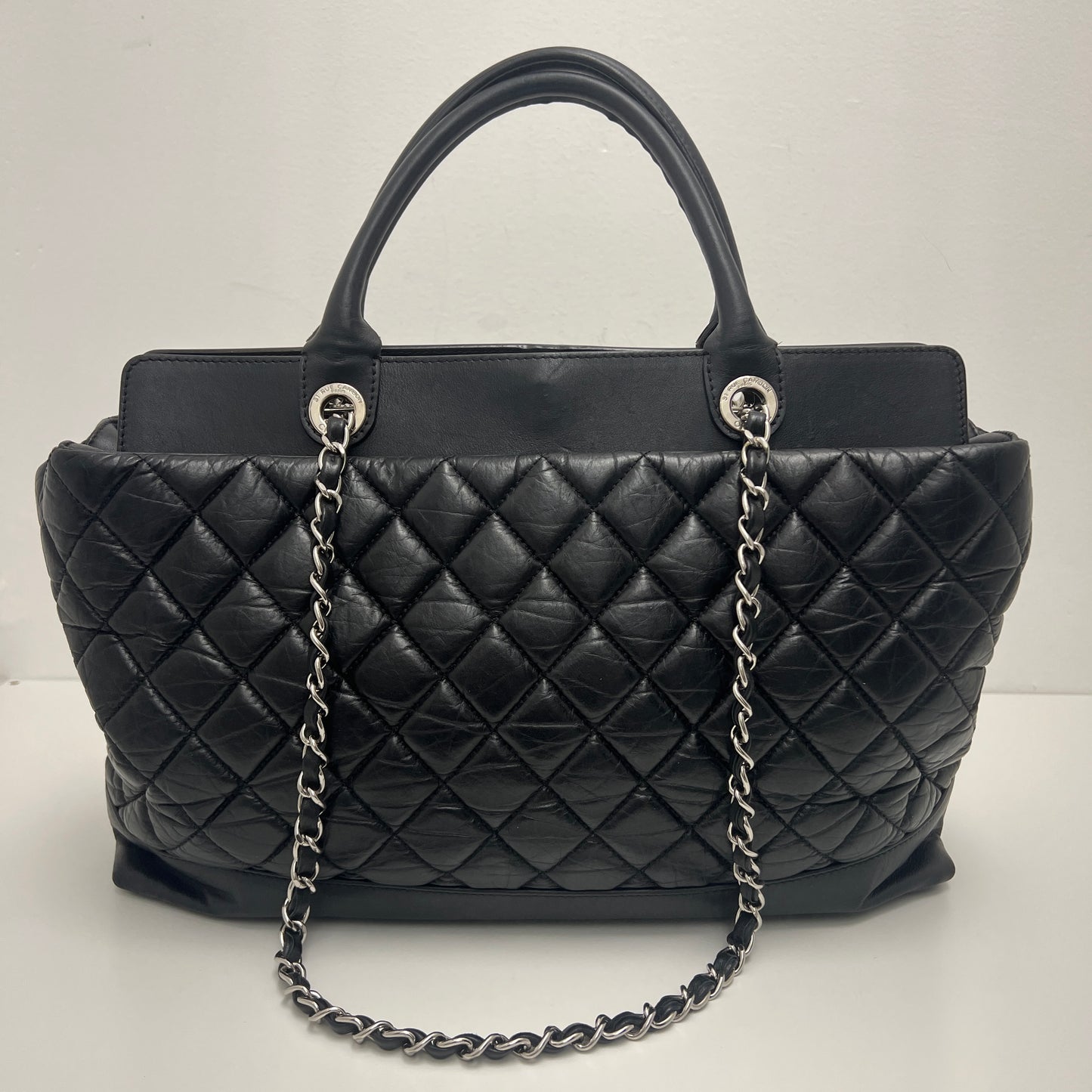 Chanel Lambskin Caviar Quilted Bi Coco Large Shopper Tote Black