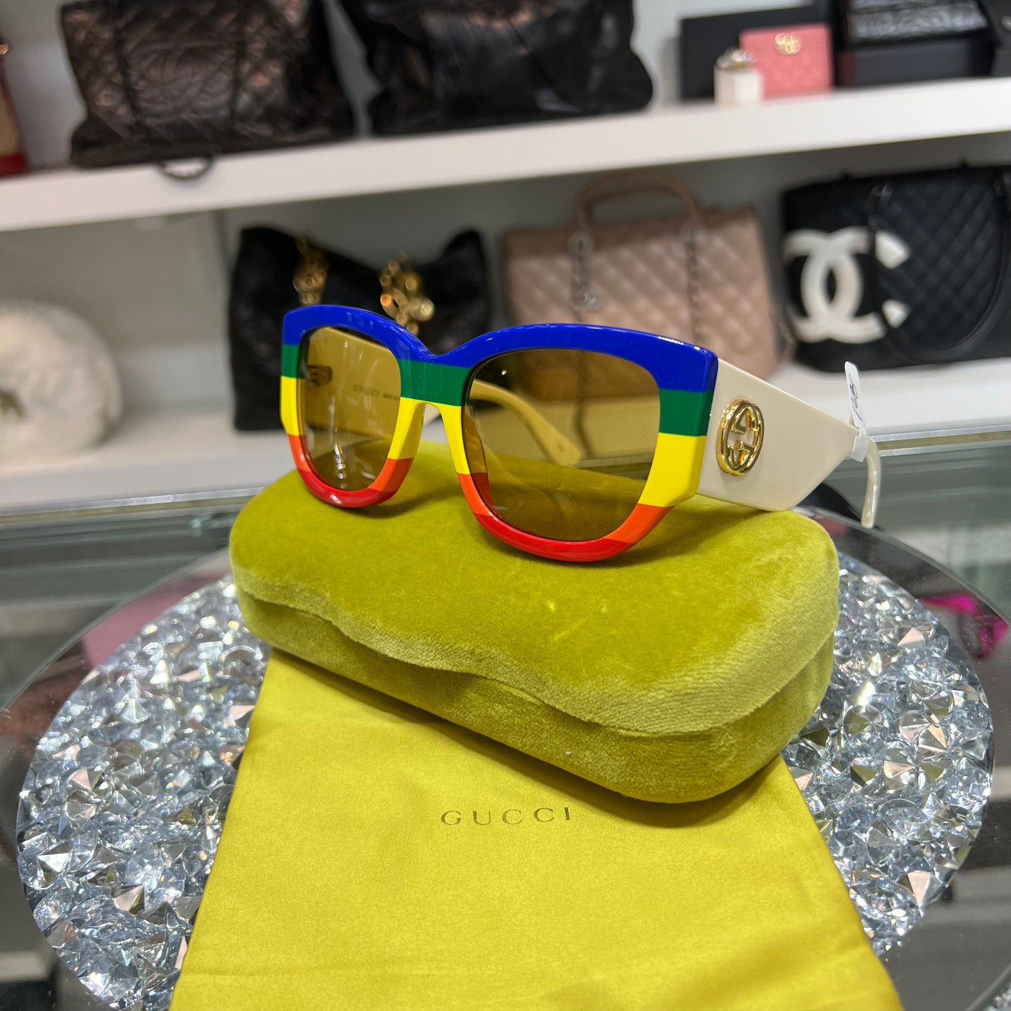 Gucci Multicolor Sunglasses with Case & Dust Bag