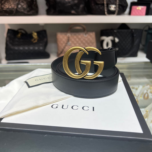 Gucci Marmont Belt Black/Gold, Size 95