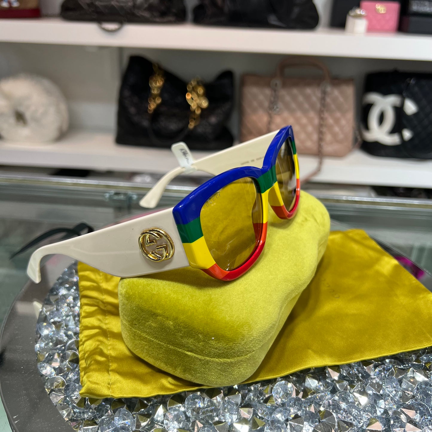 Gucci Multicolor Sunglasses with Case & Dust Bag