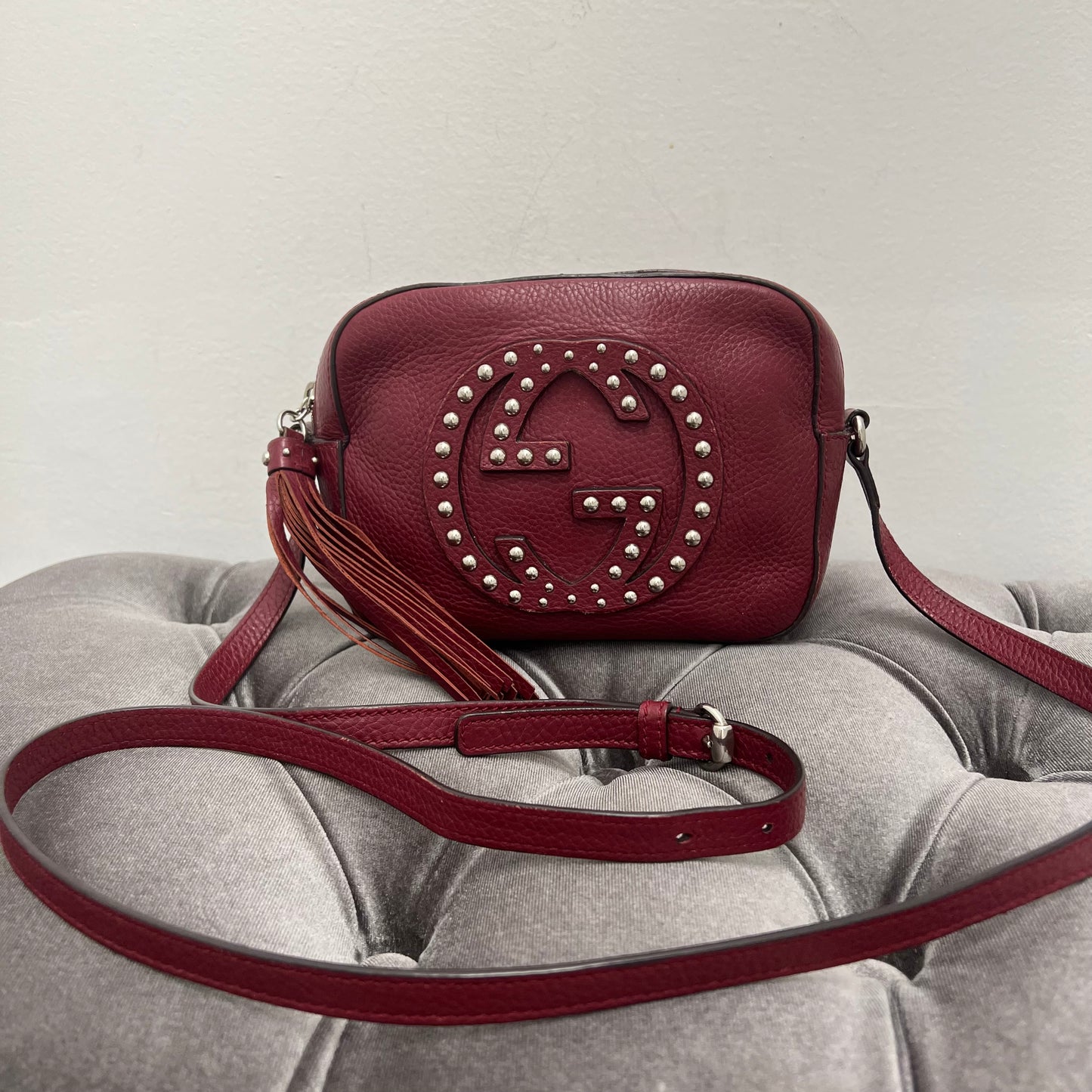 Gucci Soho Pebbled Calfskin Studded Disco Bag