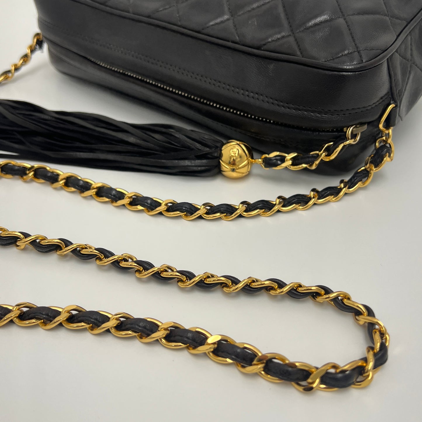 Chanel Matelasse Fringe Coco Mark Camera Bag Black Gold