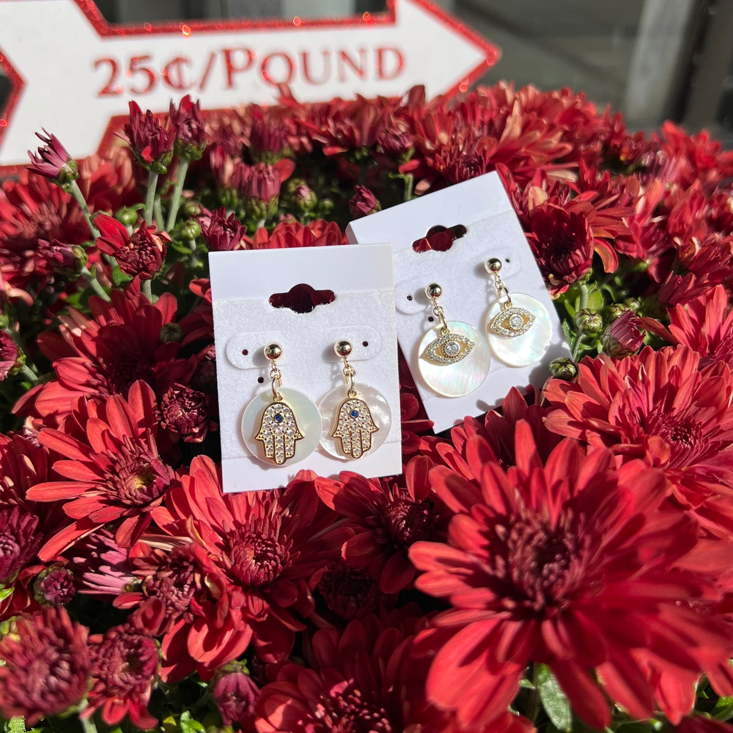 Gold Plated Drop Earrings, Hamsa/ Evil Eye